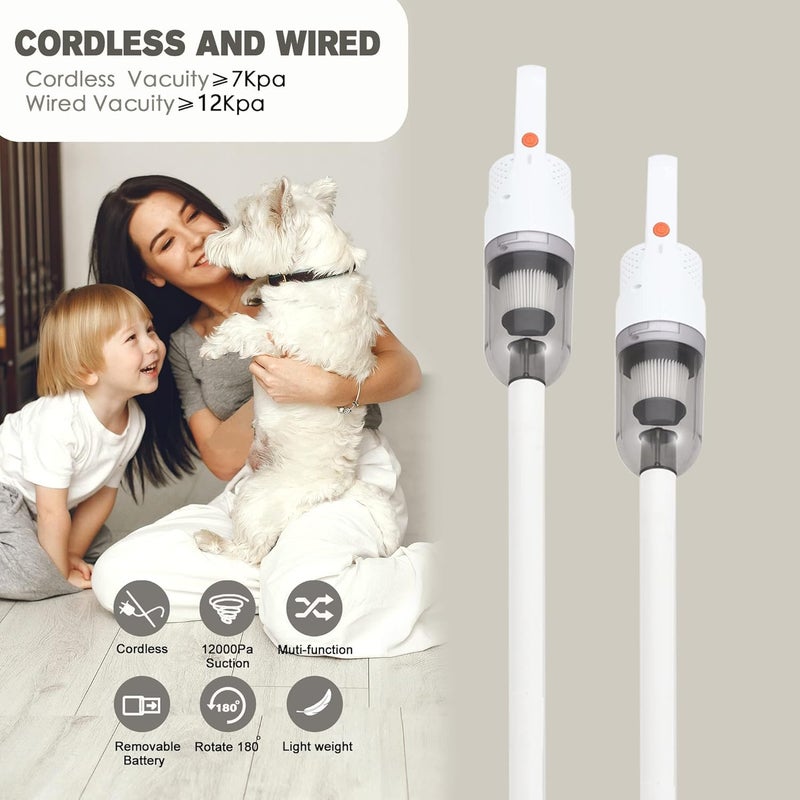SIPPON 6-in-1 Lightweight Stick Vacuum Cleaner with 100W Powerful Motor, Mini Portable Household Handheld Vacuum Cleaner for Domestic Hard Floors, Carpets and Pet Hair (White Cordless Without Plug) - Image 3